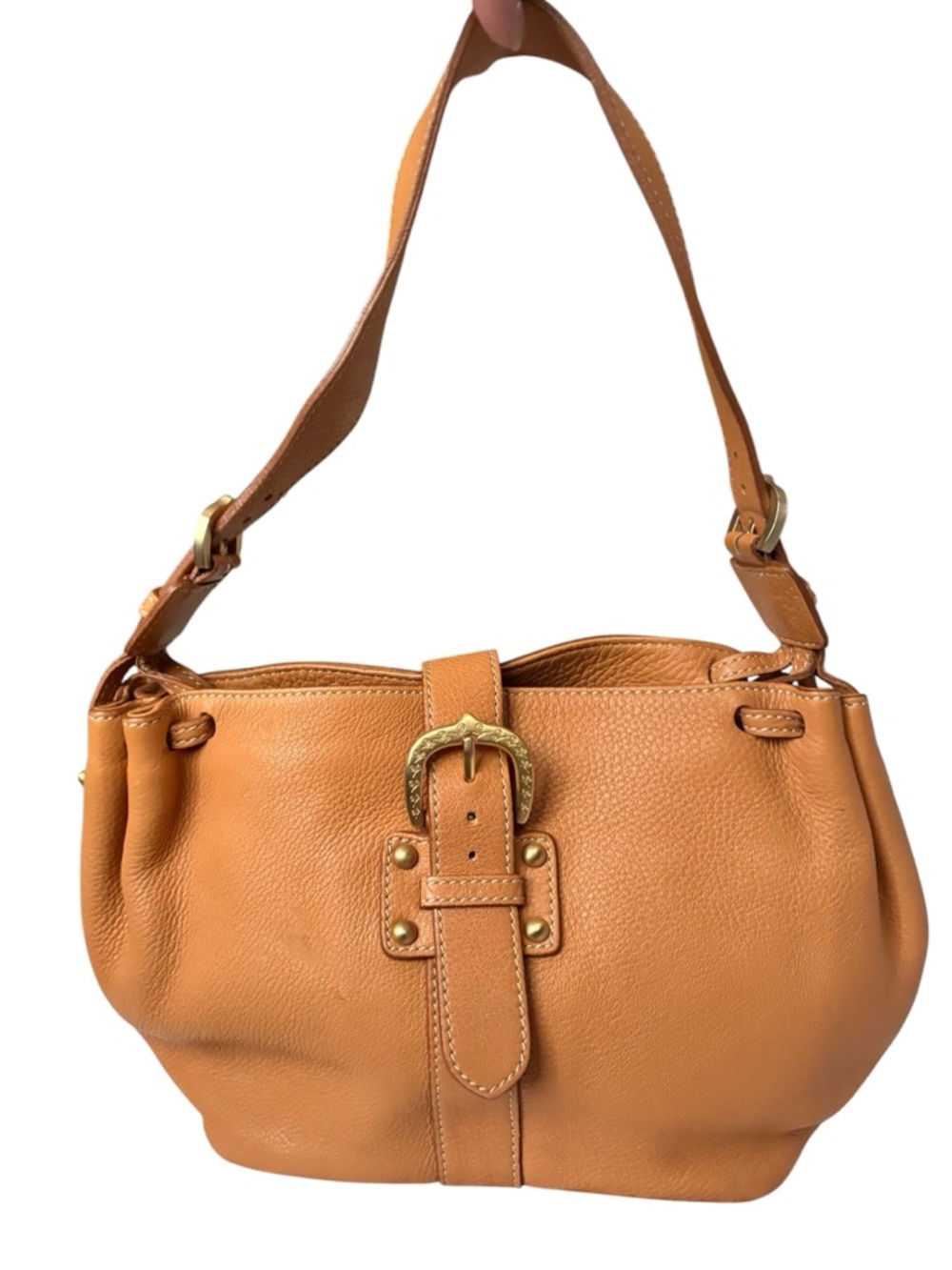 Vintage Dooney & Bourke tan/camel pebble leather shoulder bag golden hardware